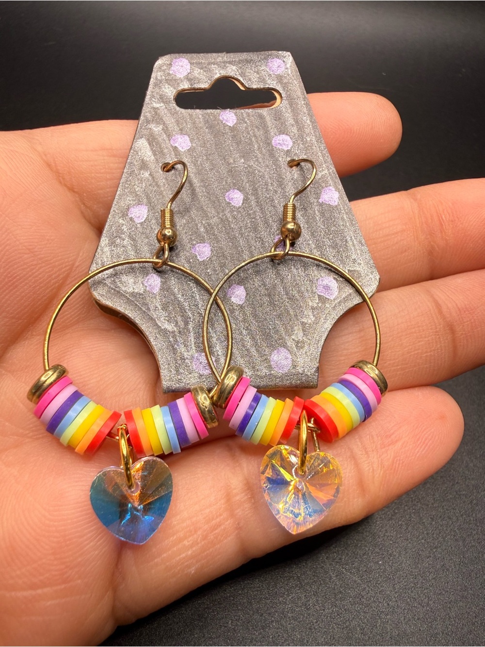 Rainbow Heart Hoop Earrings - Multicolor